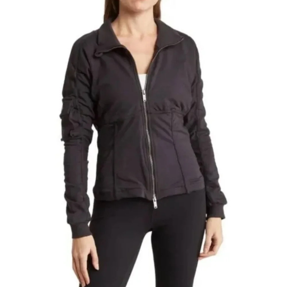 Free People Movement Women's S Foundation Jacket Zip Up Black Grey Cotton - Picture 2 of 9